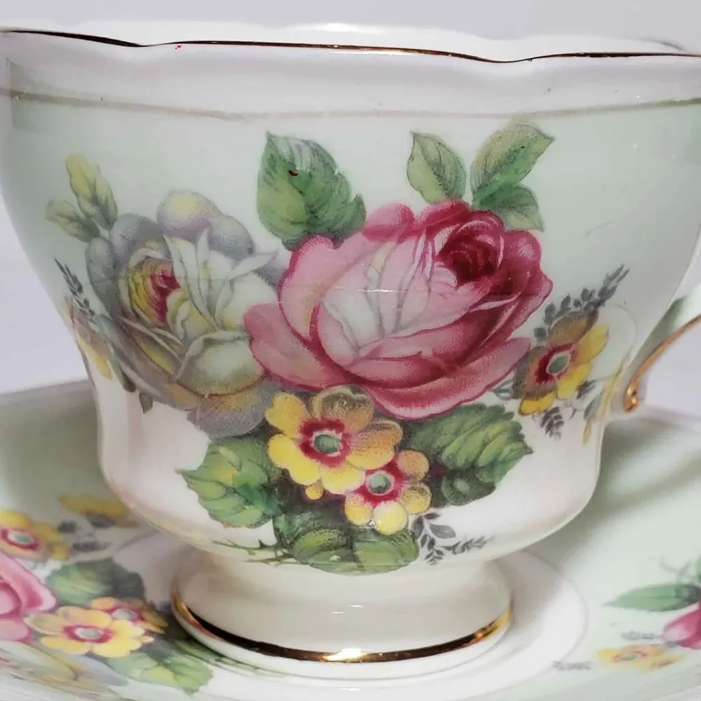 Paragon Teacup and Saucer Pink White Yellow Flowers Vintage
